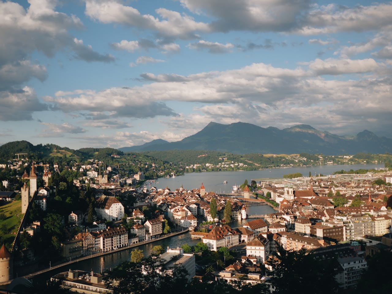 Services A breathtaking aerial view of Luzern, Switzerland, showcasing its urban and natural beauty.